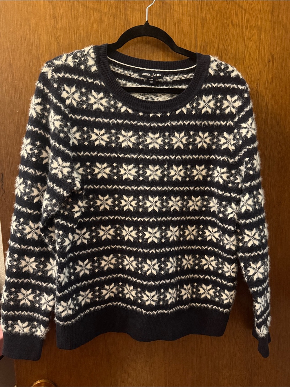 Nautica Navy and White Fair Isle Crew Sweater